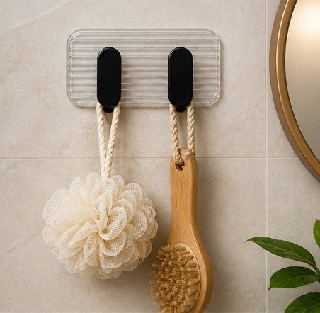 2 in 1 Self Adhesive Kitchen Wall Hooks (black colour)
