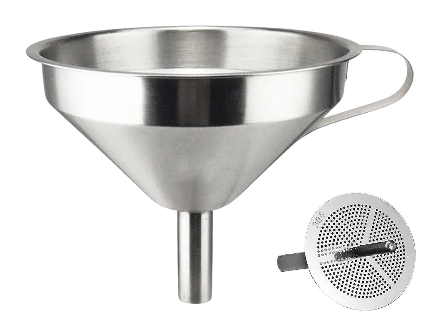 STAINLESS STEEL MULTIPURPOSE FUNNEL WITH DETACHABLE STRAINER